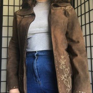 Vintage 100% Leather Western Style Sequined Jacket